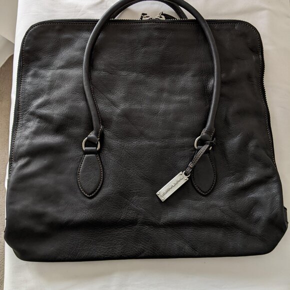 Genuine Leather Rabeanco Long Black Tote Bag Like New - Picture 8 of 10